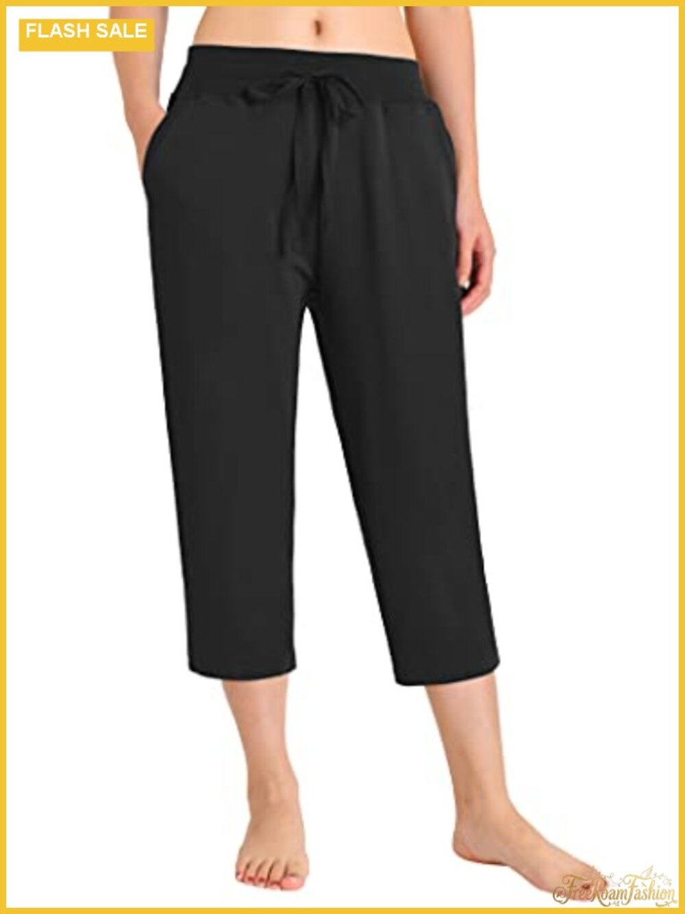 Women's Cotton Capri Pants with Pockets Drawstring Relaxed Fit